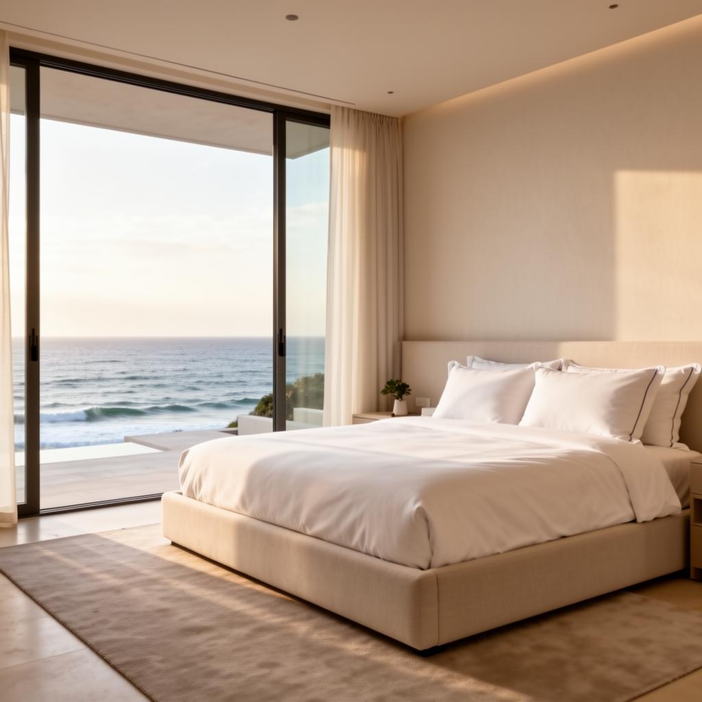 Master bedroom with floor-to-ceiling windows